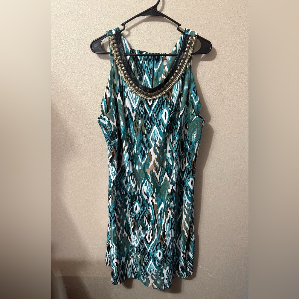 DRESSBARN Women’s Blue/Brown Sleeveless Beaded Dress 20